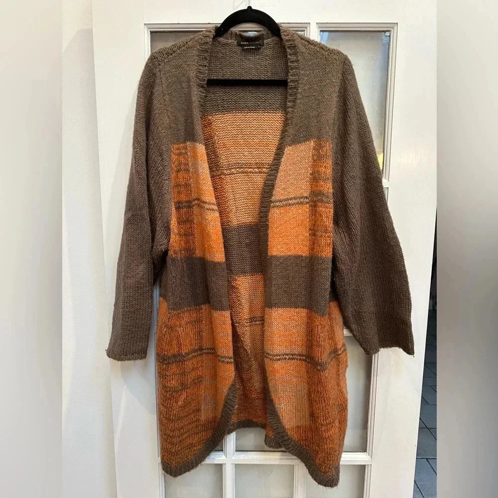 Vintage BCBGMAXAZRIA Y2K Brown Orange Open Front SOFT Cardigan Sweater Size L